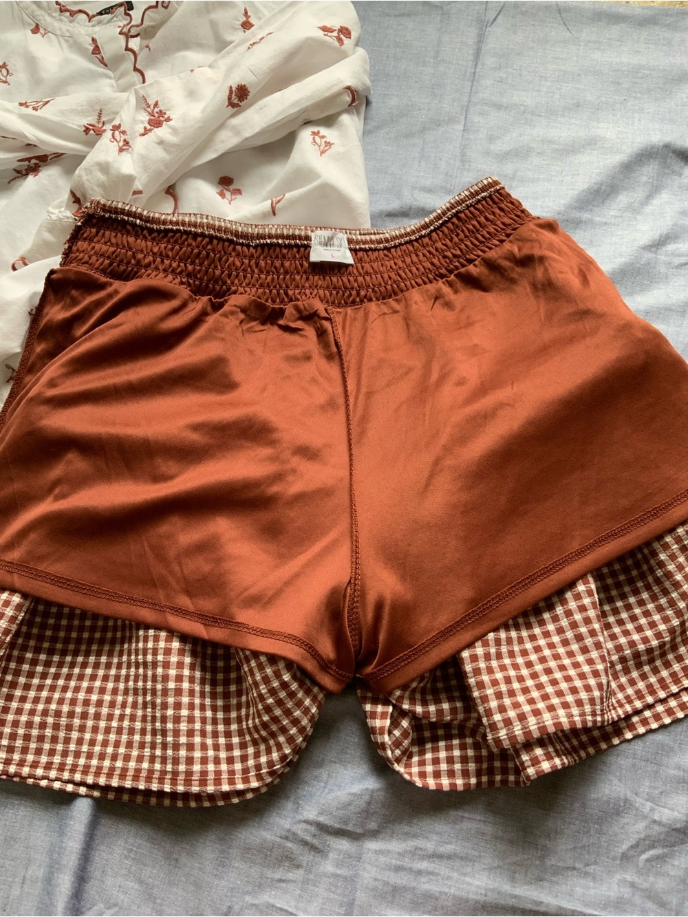 Sienna Sky Brown Gingham Tiered Smocked Mini Skort Skirt - Picture 4 of 7